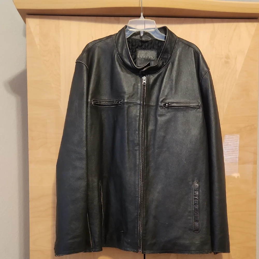 Mens Merona Black Leather Jacket Size XXL